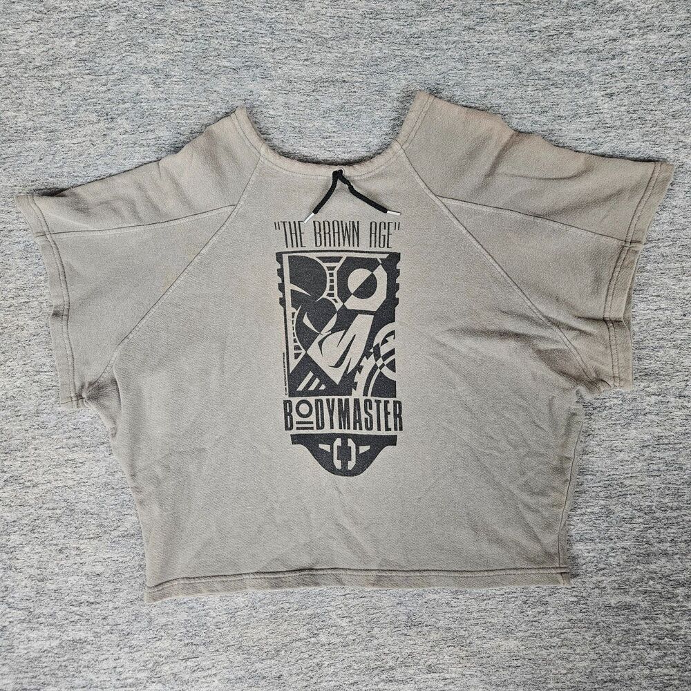 Vintage Bodymaster Crop Top Shirt Green Mens OSFM Bodybuilding Lifting Gym Beach